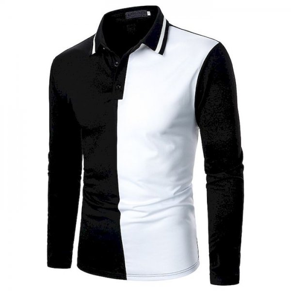 Men's Golf Shirt Color Block Button-Down Long Sleeve Street Tops Business Sportswear Casual Comfortable Black