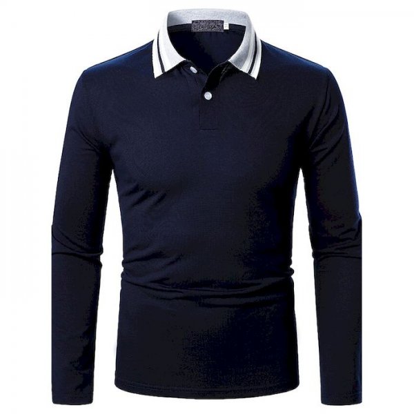 Men's Golf Shirt Striped Solid Colored Long Sleeve Going out Tops Business Navy Blue / Work