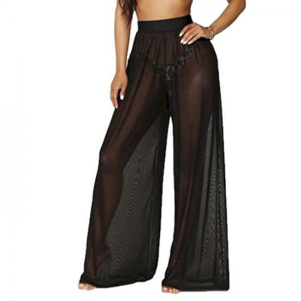 Women's Fashion Soft Breathable Soft Holiday Beach Chinos Pants Solid Colored Full Length Novelty Mesh White Black