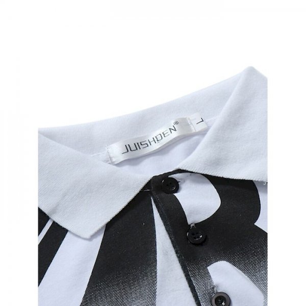 Men's Golf Shirt Letter Button-Down Print Long Sleeve Street Tops Cotton Sportswear Casual Fashion Comfortable White Dark Gray