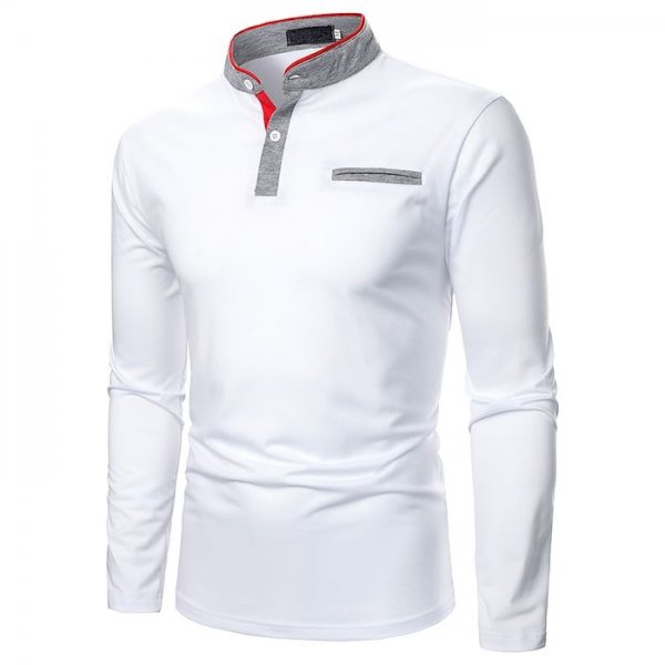 Men's Golf Shirt Solid Colored Patchwork Long Sleeve Daily Tops Business Round Neck White