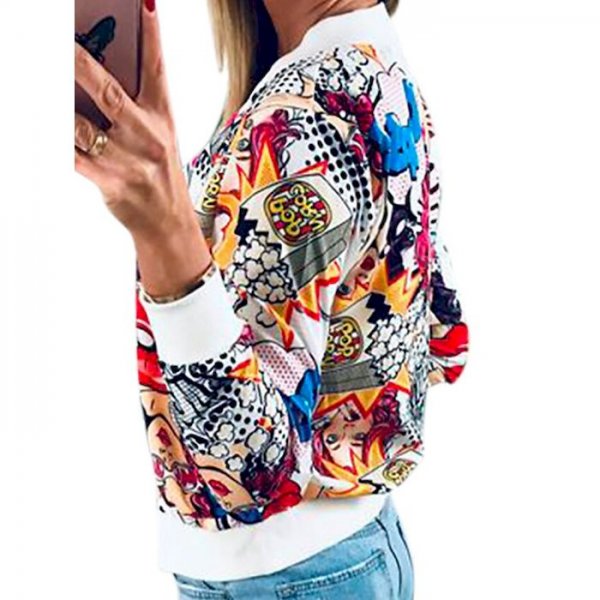 Women's Jacket Daily Fall Regular Coat Stand Collar Regular Fit Warm Casual Jacket Long Sleeve Print Print White