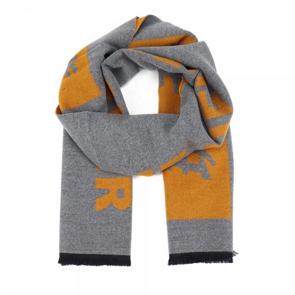 Slogan Design Jacquard Cashmere Wool Blend Mens Warm Brushed Factory Scarf