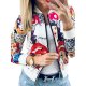 Women's Jacket Daily Fall Regular Coat Stand Collar Regular Fit Warm Casual Jacket Long Sleeve Print Print White