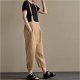 Women's Fashion Chino Breathable Soft Linen Loose Daily Weekend Overalls Pants Plain Full Length Pocket Wine Gray Khaki Black